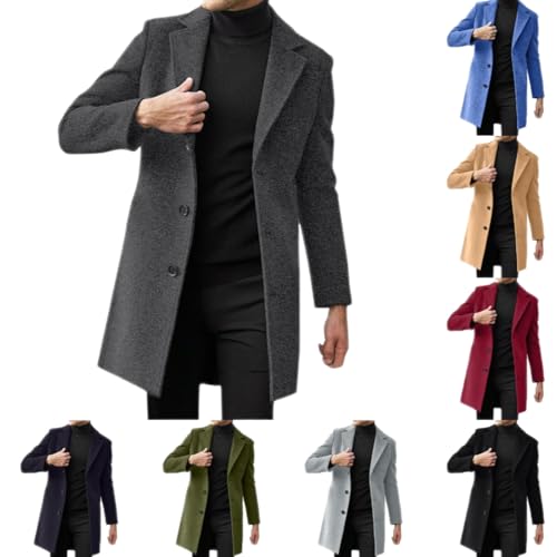 Trenchcoat Herren Mantel Lange Jacke Slim Fit Casual Wollmantel Wintermantel Kerbkragen mit Knopfleiste Herrenmantel Winter Warme Oberbekleidung (001 Dunkelgrau, L) von Generic
