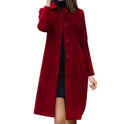 Trendy Frauen Winter Mantel Wolle Lange Casual Solide 2023 Thermische Trenchcoat Trenchcoats für Frauen Peacoat Damen Mantel Damen Mäntel Shacket Athletic Frauen Shacket, rot, 50 von Generic