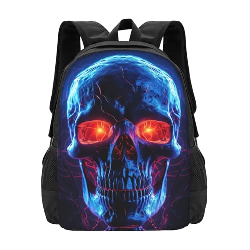 Trendy Studentenrucksack Halloween Totenkopf Druck Wanderrucksack wasserdichte Tasche Für Geschenk, Schule, Camping, 42X32X14Cm von Generic
