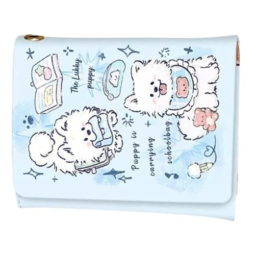 Trifold Women - Bedruckte Damenbrieftasche für Katzen, kompakter, faltbarer Organizer, niedliche PU-Tasche mit Kartenfächern, Ausweisfenster und Münzfach, Learning Puppy, Consulte la descripción von Generic