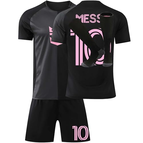 Trikot Kinder Erwachsene Nr.10 Fussball Trikot Set, 24/25 schwarz, Rosa, Blau Fußball Trikot Trainingsanzug Shirts Shorts und Socks, Football Kit for Jungen Mädchen von Generic