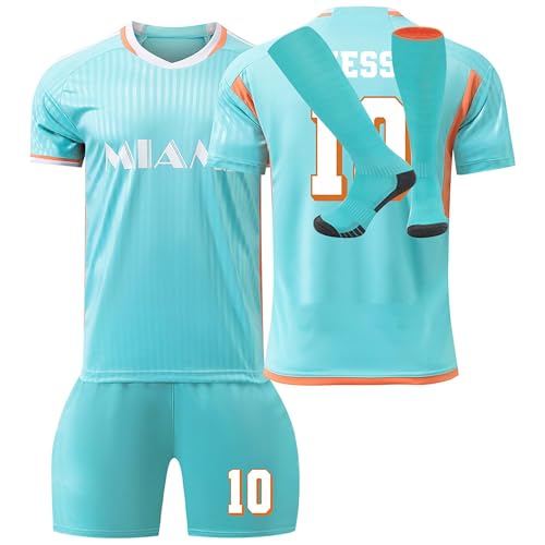 Trikot Kinder Erwachsene Nr.10 Fussball Trikot Set, 24/25 schwarz, Rosa, Blau Fußball Trikot Trainingsanzug Shirts Shorts und Socks, Football Kit for Jungen Mädchen von Generic