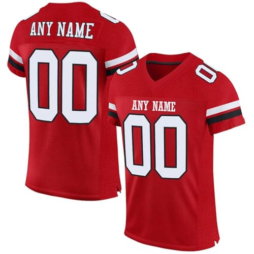 Personalisiert American Football Trikot für Herren Damen Jugend Vorschule Custom Football Jersey Sports Personalisierte Tshirt Printed Team Name & Number & Logo Rot von Generic