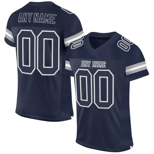 Personalisiert American Football Trikot für Herren Damen Jugend Vorschule Custom Football Jersey Sports Personalisierte Tshirt Printed Team Name & Number & Logo Blau von Generic