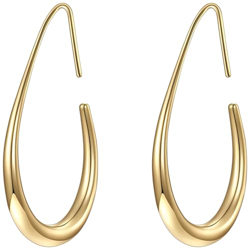 Tropfenförmige Creolen für Frauen, stromlinienförmiges, minimalistisches Golddesign, 925 Silberpfosten, bequemer Hakenverschluss, 30 x 40 cm von Generic