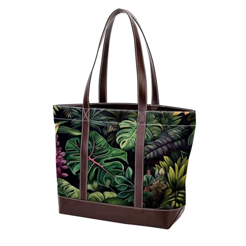 Tropical Plants-1640 modische Damen-Umhängetasche, aus gewaschenem, strapazierfähigem Leder, mit Tragegriff oben, mit Taschen, Reißverschluss, Mehrfarbig, 10, 33.8x12x31cm/13.3x4.7x12.2 in von Generic
