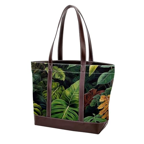 Tropical Plants-1673 modische Damen-Umhängetasche, aus gewaschenem, strapazierfähigem Leder, mit Tragegriff oben, mit Taschen, Reißverschluss, Mehrfarbig 04, 33.8x12x31cm/13.3x4.7x12.2 in von Generic