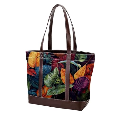 Tropical Plants-1706 modische Damen-Umhängetasche, aus gewaschenem, strapazierfähigem Leder, mit Tragegriff oben, mit Taschen, Reißverschluss, Mehrfarbig 02, 33.8x12x31cm/13.3x4.7x12.2 in von Generic