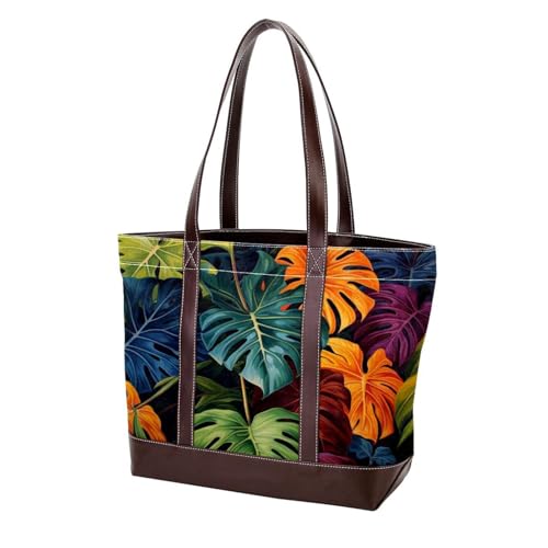 Tropical Plants-1706 modische Damen-Umhängetasche, aus gewaschenem, strapazierfähigem Leder, mit Tragegriff oben, mit Taschen, Reißverschluss, Mehrfarbig 03, 33.8x12x31cm/13.3x4.7x12.2 in von Generic