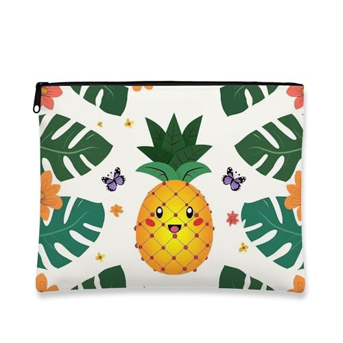 Tropische Kosmetiktasche, niedlicher Ananas- und Blumendruck, Reise-Make-up-Tasche für Damen, tragbar, kleiner Reißverschluss, Kulturbeutel, Sommerfestgeschenk, gelb, 7x9 Inch, Ananas von Generic