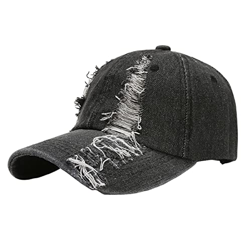 Trucker Cap Herren Schwarz Männer Damen Hut Mode Baseball Kappe Zerrissene Denim Schnalle Outdoor Sonnenschutz Hut Herren Baseball Cap Blau (Black, One Size) von Generic