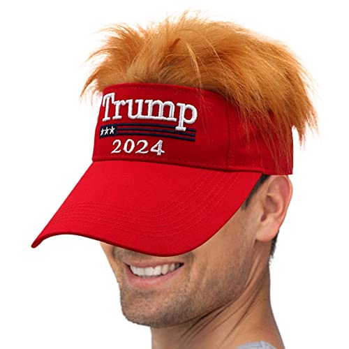 Trumpfhüte 2024 | Trump 2024 Baseballmützen mit Haaren Lustige Perücken | Unterstützung Hut, Sonnenschutz-Baseballmütze, verstellbare Trucker-Kappe für Männer und Frauen von Generic