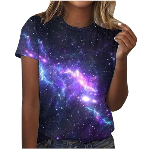 Tshirt Damen Galaxie Drucken Bluse Kurzarm Rundhalsausschnitt T-Shirt Locker Frauen Oberteile Sommer Alltag Crop Top Sport T-Shirts Teenager Mädchen Kleidung Blitzangebote des Tages Heute von Generic