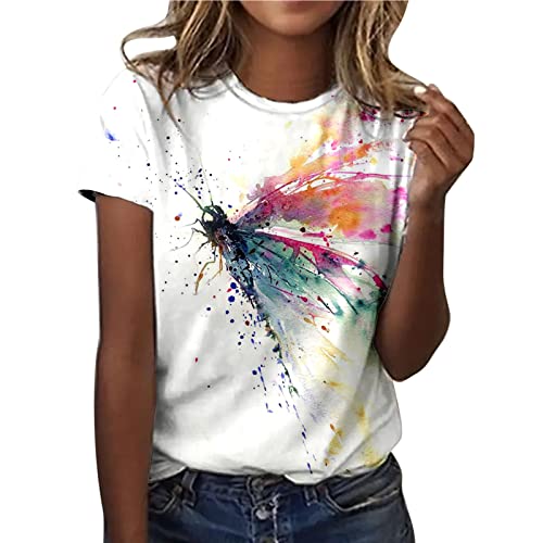 Tshirt Damen Lässige Blumen Druck Oberteile Sommer Elegant T Shirt Pullover T-Shirt Aufdruck Basic Shirt Rundhals Kurzarm Sommershirts Tops Locker All-Match Tunika Bluse Laufshirt Sportshirt von Generic