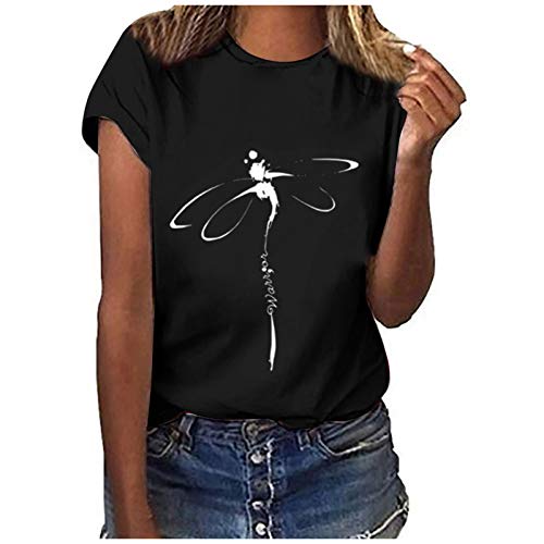 Tshirt Damen Lässige Blumen Druck Oberteile Sommer Elegant T Shirts Pullover T-Shirt Aufdruck Basic Shirt Rundhals Kurzarm Sommershirts Tops Locker All-Match Tunika Bluse Laufshirt Sportshirt von Generic