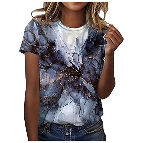 Tshirt Damen Lässige Blumen Druck Oberteile Sommer Elegant T Shirts Pullover T-Shirt Aufdruck Basic Shirt Rundhals Kurzarm Sommershirts Tops Locker All-Match Tunika Bluse Laufshirt Sportshirt von Generic