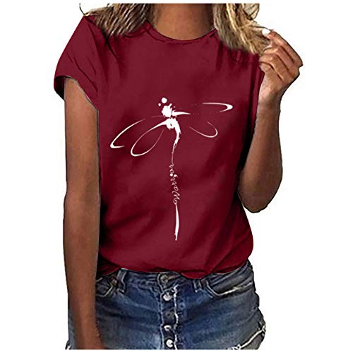 Tshirt Damen Lässige Blumen Druck Oberteile Sommer Elegant T Shirts Pullover T-Shirt Aufdruck Basic Shirt Rundhals Kurzarm Sommershirts Tops Locker All-Match Tunika Bluse Laufshirt Sportshirt von Generic