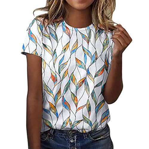 Tshirt Damen Lässige Blumen Druck Oberteile Sommer Elegant T Shirts Pullover T-Shirt Aufdruck Basic Shirt Rundhals Kurzarm Sommershirts Tops Locker All-Match Tunika Bluse Laufshirt Sportshirt von Generic