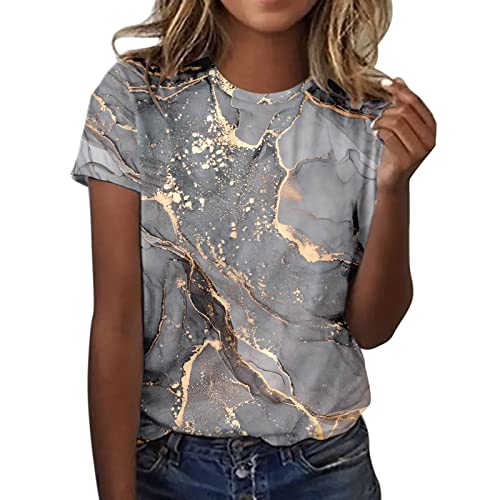 Tshirt Damen Lässige Blumen Druck Oberteile Sommer Elegant T Shirts Pullover T-Shirt Aufdruck Basic Shirt Rundhals Kurzarm Sommershirts Tops Locker All-Match Tunika Bluse Laufshirt Sportshirt von Generic