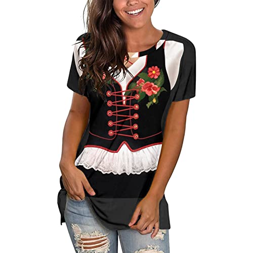 Tshirt Damen Sommer -Oktoberfest Oberteile Damen Party-T Shirt Damen Kurzarm mit Dirndlbluse Muster Lustige T-Shirt Tops Bluse Tunika Luftig Oktoberfest Kleidung T-Shirts für Frauen Teenager Mädchen von Generic