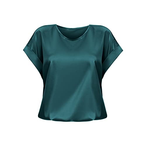 Tshirt Damen Sommer Satin Bluse Elegant V-Ausschnitt Seidenbluse Kurzarm Einfarbig Satinbluse Business Satin Hemd Casual Blusen Shirt Basic Solide Oberteile Modisch Lässiges Bequem Hemdbluse (GN3, S) von Generic
