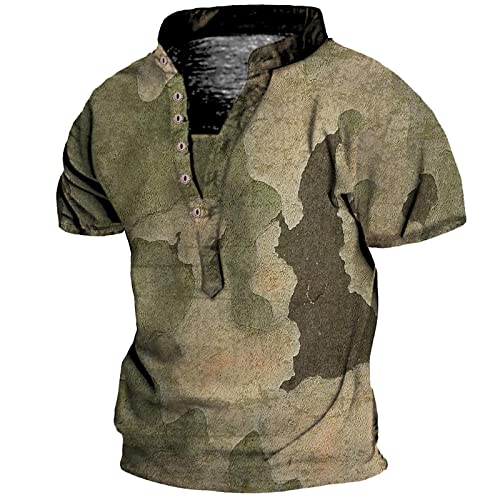 Tshirt Herren, Langarmshirt Herren Retro Henley Shirt V-Ausschnitt Vintage Casual T-Shirts Pullover Herren Freizeithemd Sweatshirt mit Knöpfe T-Shirts Outdoor Regular Fit Trainingsshirt von Generic