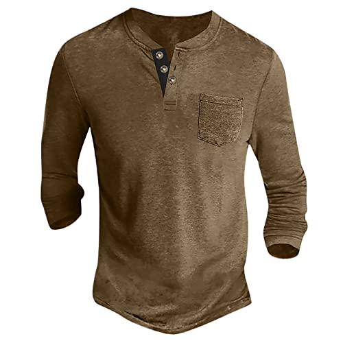 Tshirt Herren Henley Shirt Langarmshirt Herren Hemd Herren Knopf T Shirt mit Tasche Sport Casual Slim Pullover Herren Ohne Kapuze Einfarbig Langarm Funktionsshirt Sweatshirt Herren Beige XXL von Generic