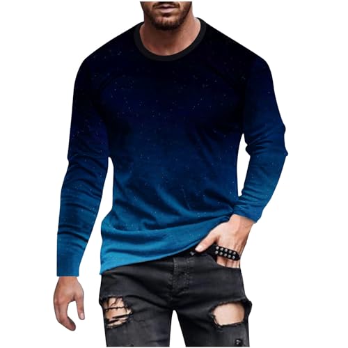 Tshirt Herren Langarm T-Shirt Basic Langarmshirt Freizeit Longsleeve Mode Shirt Rundhals Shirt Gym Pullover mit Farbverlauf Dünne Sweatshirt Baumwolle Kleidung Autumn Klamotten von Generic