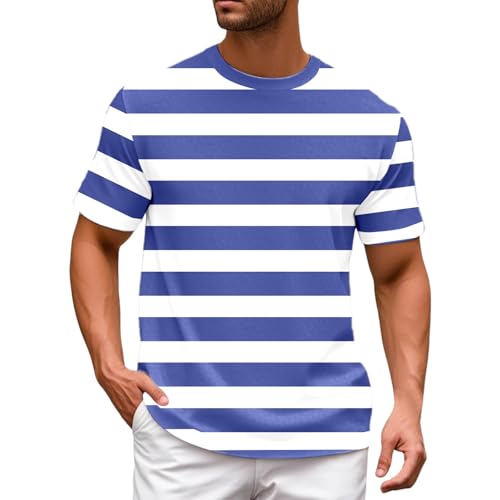 Tshirt Herren Retro Streifen T-Shirt im Marine Look Kurzarm Rundhals Einfaches Freizeithemd Bequeme Hochwertige Regular Fit Freizeit Outdoor Sommerhemd Strandhemd Herrenhemden von Generic