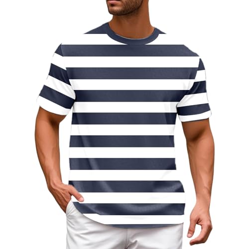 Tshirt Herren Retro Streifen T-Shirt im Marine Look Kurzarm Rundhals Einfaches Freizeithemd Bequeme Hochwertige Regular Fit Freizeit Outdoor Sommerhemd Strandhemd Herrenhemden von Generic