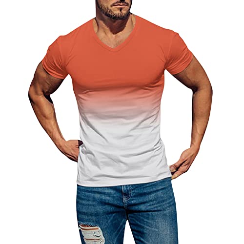 Tshirt Herren Slim Fit Farbverlauf Sommer Kurzarm Rundhals-Ausschnitt Sportshirt Leicht Mode Shirt Herren Elastische und Schnelltrocknende Feiertags-Strand-Shirts Fitness T Shirt von Generic