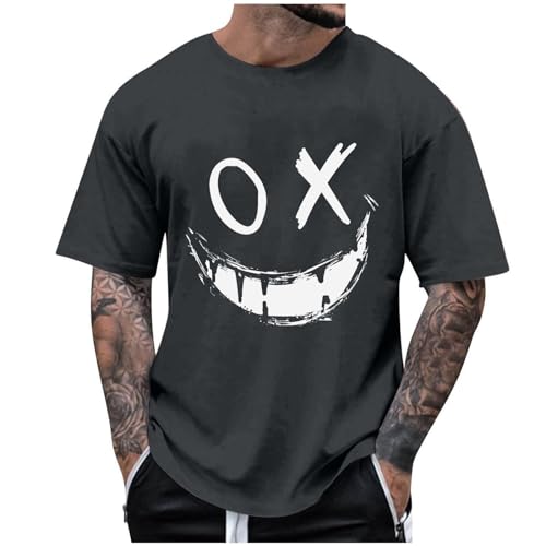Tshirt Herren Sommer Herren-T-Shirt Oversized Shirt Mode Print T-Shirt Rundhals T Shirt Coole Sommershirt Lockere Kurzarmshirt Lässig Longshirt Bequeme Schlafshirt Deals of The Day Grau 4XL von Generic