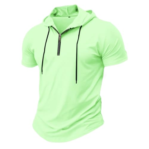 Tshirt Herren Sommer Hoodie Kapuze Knöpfen T-Shirt Leichte Kurzarm Tops Fitness Shirt Gym Slim Fit Trainingsshirt Einfarbig Oberteile Basic Sportshirt Funktionsshirt für Running Workout Bodybuilding von Generic
