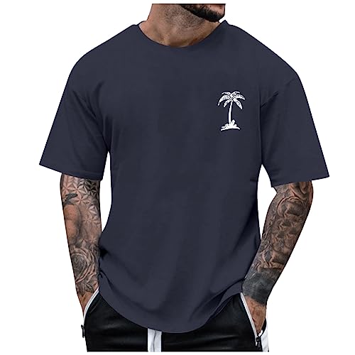 Tshirt Herren Sommer Plus Size Kurzärmelige Bedruckte Sport Trendy 2024 Retro Top Fashion Outdoor Kurzärmliges Vatertagsgeschenk T Shirts Blau 2XL von Generic