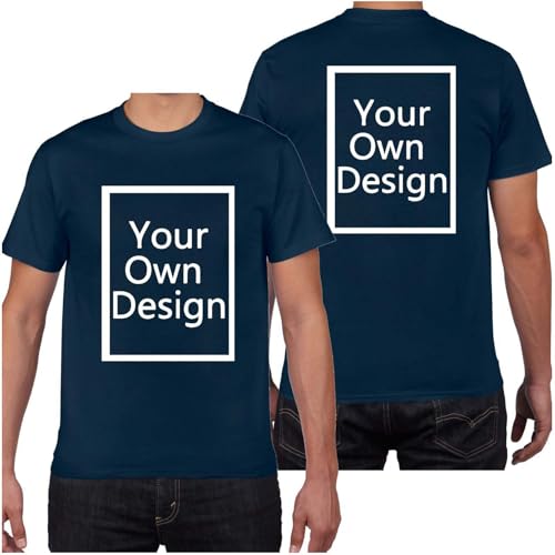 Tshirt Herren T-Shirt Selbst Gestalten Shirts mit Aufdruck Custom T Shirt mit Foto Bedrucken Lassen Personalisiertes Sommershirt auf Vorne Hinten Deals of The Day Marineblau L von Generic