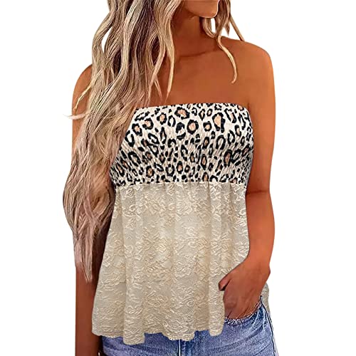 Tube Top, Frauen Spitzennaht Bandeau Tank Casual Ärmellos Sommer Lose Shirt Bluse Plissee Stretch Tunika Top Frauen Mode Motiv T-Shirt Elegante Blusen Vintage Oberteile Ausgefallene Hemdbluse Tops von Generic