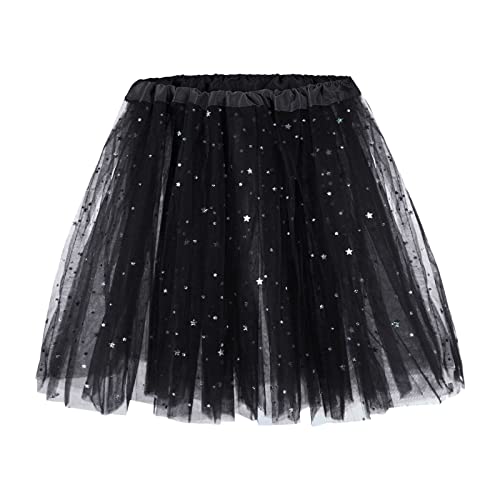TüLlrock 50Er Rock Mit Pailletten Sternen Tanzrock Kurz Ballett TüTü Rockabilly Petticoat Unterrock Tanzkleid Ballkleid Abendkleid Für Partykostüm - Damen, Schwarz, Einheitsgröße von Generic