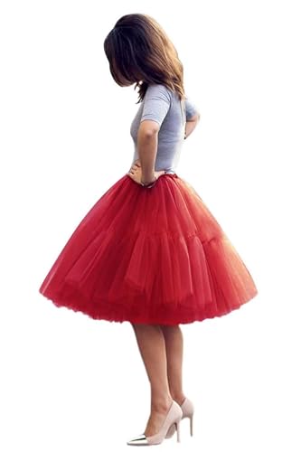 TüllRöcke tüll Unterrock Rock Tutu 5 Schichten Prinzessin Dress Ballett Röcke tütü Damen Ballettrock Petticoat Skirt 50s Mode Straße schießen Kleid Weinlese Retro A line Kleidung(Rot,54) von Generic