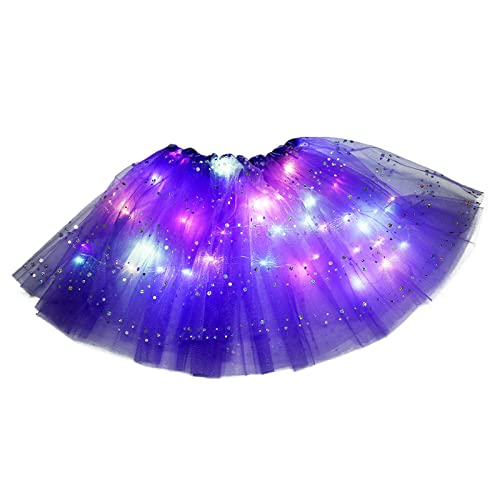 Tüllrock Damen, Damen Tüllrock 50er Rockabilly Vintage LED Lichter Pailletten Tutu Rock Minirock Tüll Tütü Rock für Cosplay Party Karneval Kostüm Ballett Petticoat Ballkleid Tanzkleid Abendkleid von Generic