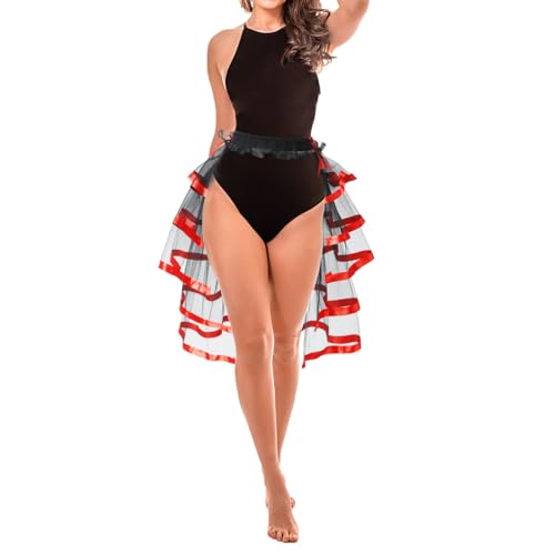 Tüllrock Damen, Tüllrock Damen Lang Steampunk Unterrock Rüschen Saris Tutu Petticoat Reifrock Tutu Halber Rock zum Binden am Rock Spitze Tüll Rock Karneval Kostüm Erwachsene Tüllrock von Generic