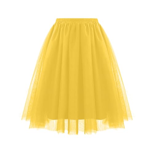 Tüllrock Damen 50Er Rock Retro Ballet Tanzrock 3 Lagig Tüll Ballett Tütü Rockabilly Petticoat Unterrock Tanzkleid Ballkleid Abendkleid Gelegenheit Zubehör Karneval Cosplay (01 Gelb, M) von Generic