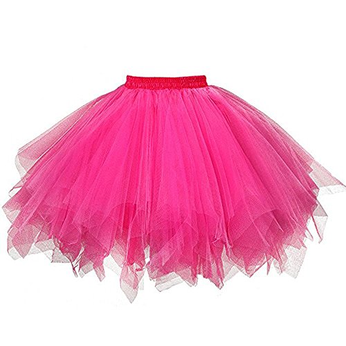 Tüllrock Damen 50er Tütü Rock Petticoat Unterrock Vintage Ballettrock Multi-Schichten Ballet Blase Tanzrock Tanzkleid Ballkleid Kurz Retro Ballett Unterrock Petticoat Puffy Tutu (Hot Pink, One Size) von Generic