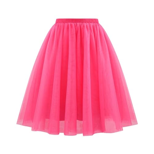 Tüllrock Damen 80er Puffy Tütü Röcke Karneval Rockabily Tütü Damen A-Linie Tüll Petticoat (Hot Pink, L) von Generic