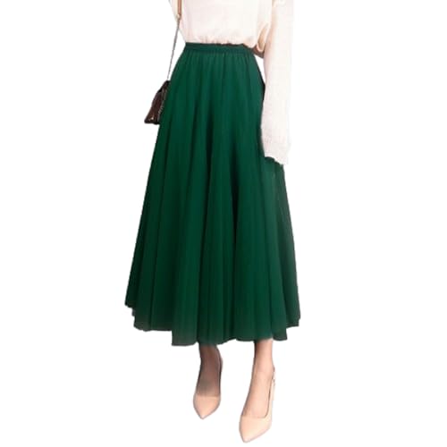 Tüllrock Damen A Linie Elastischer Hoher Bund Mesh Saum Prinzessin Langer Rock Einfarbig Röcke Maxiröcke Elegant Swing Unterrock Freizeitrock Hohe Taille Skirt Maxirock Vintage Tütü Tüll Rock von Generic