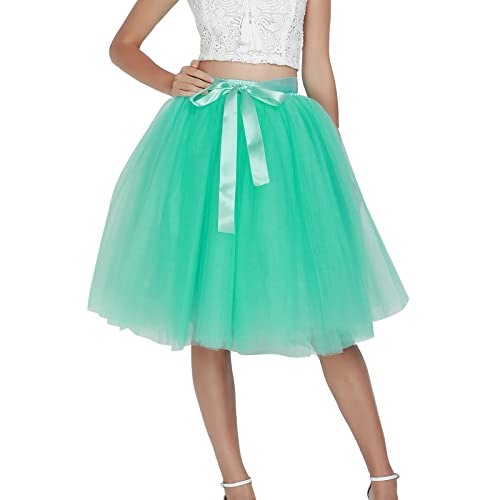 Tüllrock Damen Karneval Knielang Tüll Tutu Rock Petticoat Unterrock Lang Minirock Petticoat Unterrock Tütü Damen Ballettrock Hosenrock Tanzkleid Party Tüllrock Tutu Tüll Rock (Mint Green-2, One Size) von Generic