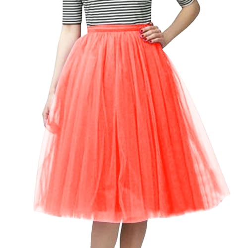 Tüllrock Damen Karneval Knielang Tüll Tutu Rock Petticoat Unterrock Lang Minirock Petticoat Unterrock Tütü Damen Ballettrock Hosenrock Tanzkleid Party Tüllrock Tutu Tüll Rock (Orange-1, One Size) von Generic