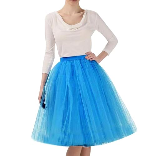 Tüllrock Damen Karneval Knielang Tüll Tutu Rock Petticoat Unterrock Lang Minirock Petticoat Unterrock Tütü Damen Ballettrock Hosenrock Tanzkleid Party Tüllrock Tutu Tüll Rock (Sky Blue-4, One Size) von Generic