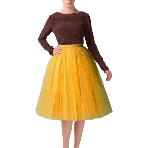 Tüllrock Damen Karneval Knielang Tüll Tutu Rock Petticoat Unterrock Lang Minirock Petticoat Unterrock Tütü Damen Ballettrock Hosenrock Tanzkleid Party Tüllrock Tutu Tüll Rock (Yellow-4, One Size) von Generic