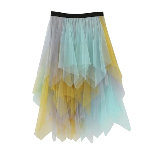 Tüllrock Damen Karneval Lang Elegant Mesh Rock Lang Stufenrock Tüll Rock Knielang Tütü Röcke für Karneval Party Hochzeit Fest Freizeit Tüllrock Damen Unterrock Tütü Rock Hohe (E-Yellow, One Size) von Generic