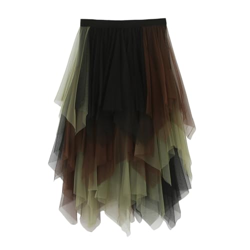 Tüllrock Damen Karneval Lang Elegant Mesh Rock Lang Stufenrock Tüll Rock Knielang Tütü Röcke für Karneval Party Hochzeit Fest Freizeit Tüllrock Damen Unterrock Tütü Rock Hohe Taille (E-AG, One Size) von Generic